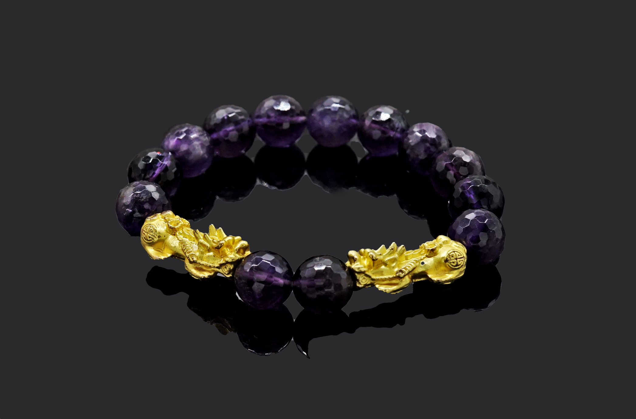 สร้อยข้อมือปี่เซี๊ยะ ลูกปัดอเมทิสต์(Amethyst) แท้ เสริมมงคล ขจัดเรื่องทุกข์ใจ