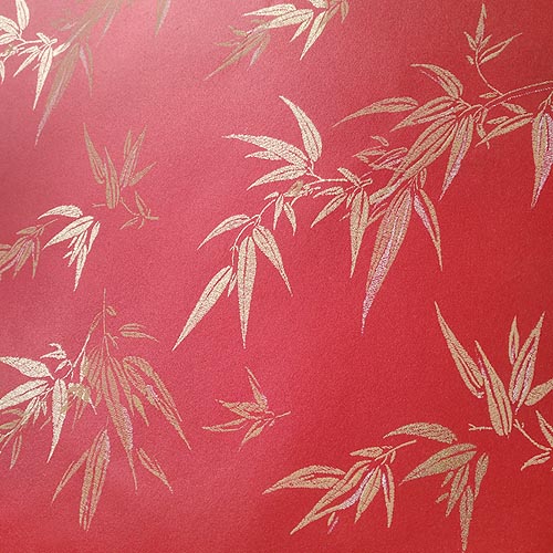 กระดาษห่อของขวัญ พิมพ์ลายทอง สีแดง ลายใบไผ่