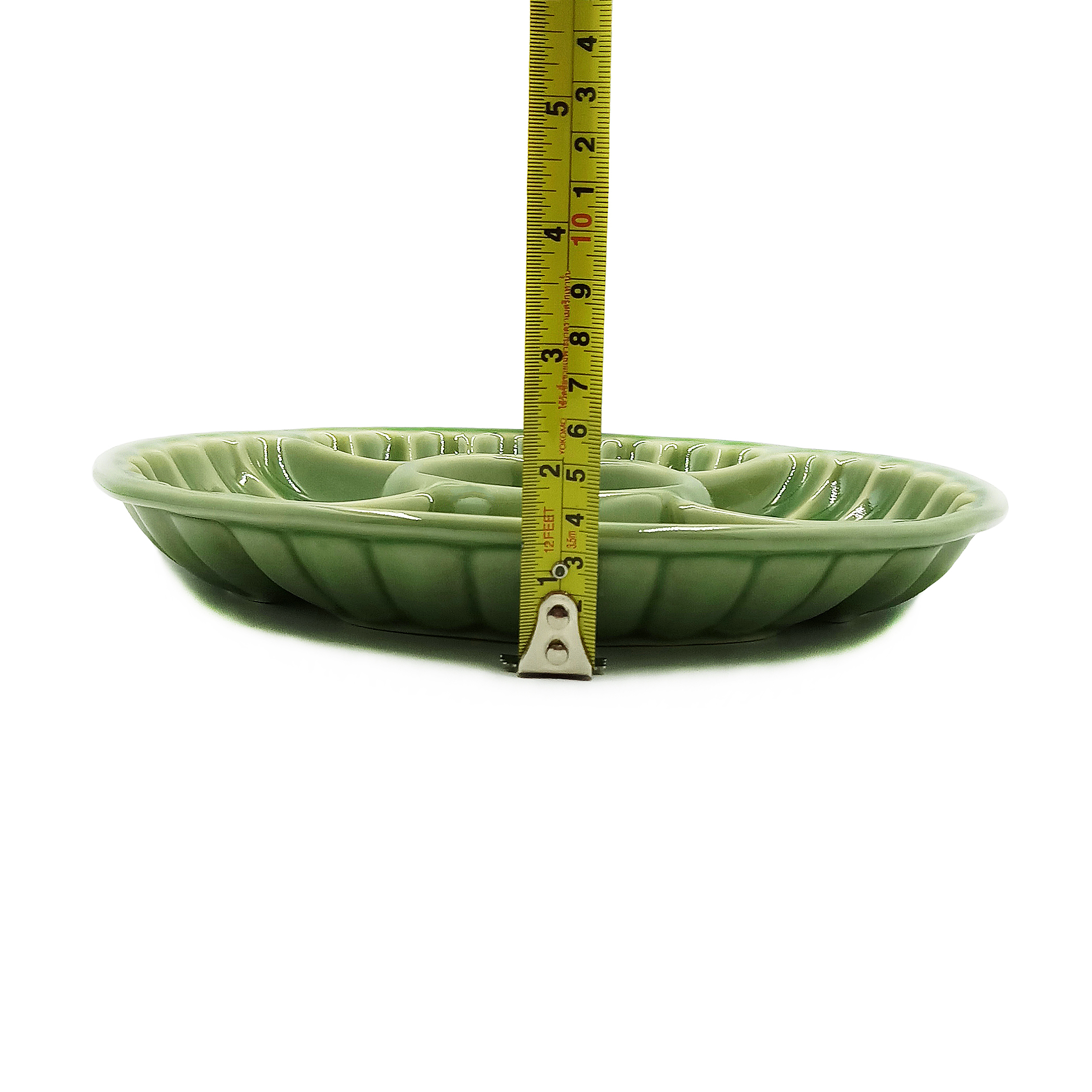 CDC-A002 จานออเดิร์ฟเซรามิคสีเขียว จานชามเซรามิคเข้าไมโครเวฟได้ ทนความร้อนสูง ใส่อาหารปลอดภัย