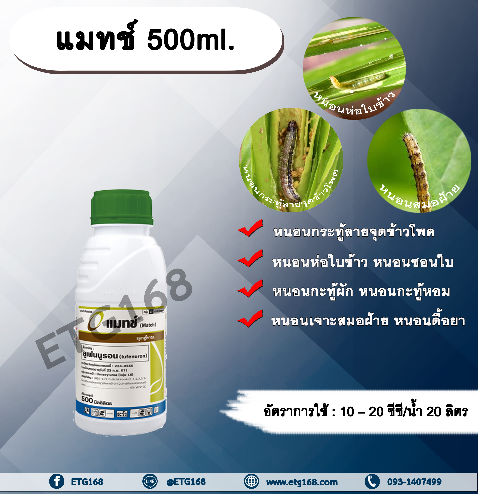แมทช์ 500ml. ลูเฟนนูรอน กำจัดหนอน หนอนกระทู้ลายจุดข้าวโพด หนอนดื้อยา หนอนกระทู้