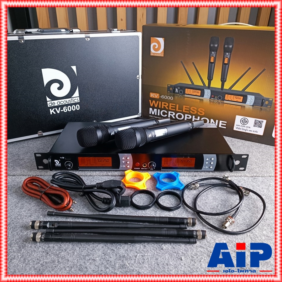 DE ACOUSTIC KV6000 NEW ไมค์ลอยมือถือคู่ UHF ปรับความถี่ได้ ไมค์ลอยคู่ KV 6000 แถมอุปกรณ์ย้ายเสา กระเป๋าเก็บไมค์ kv-6000