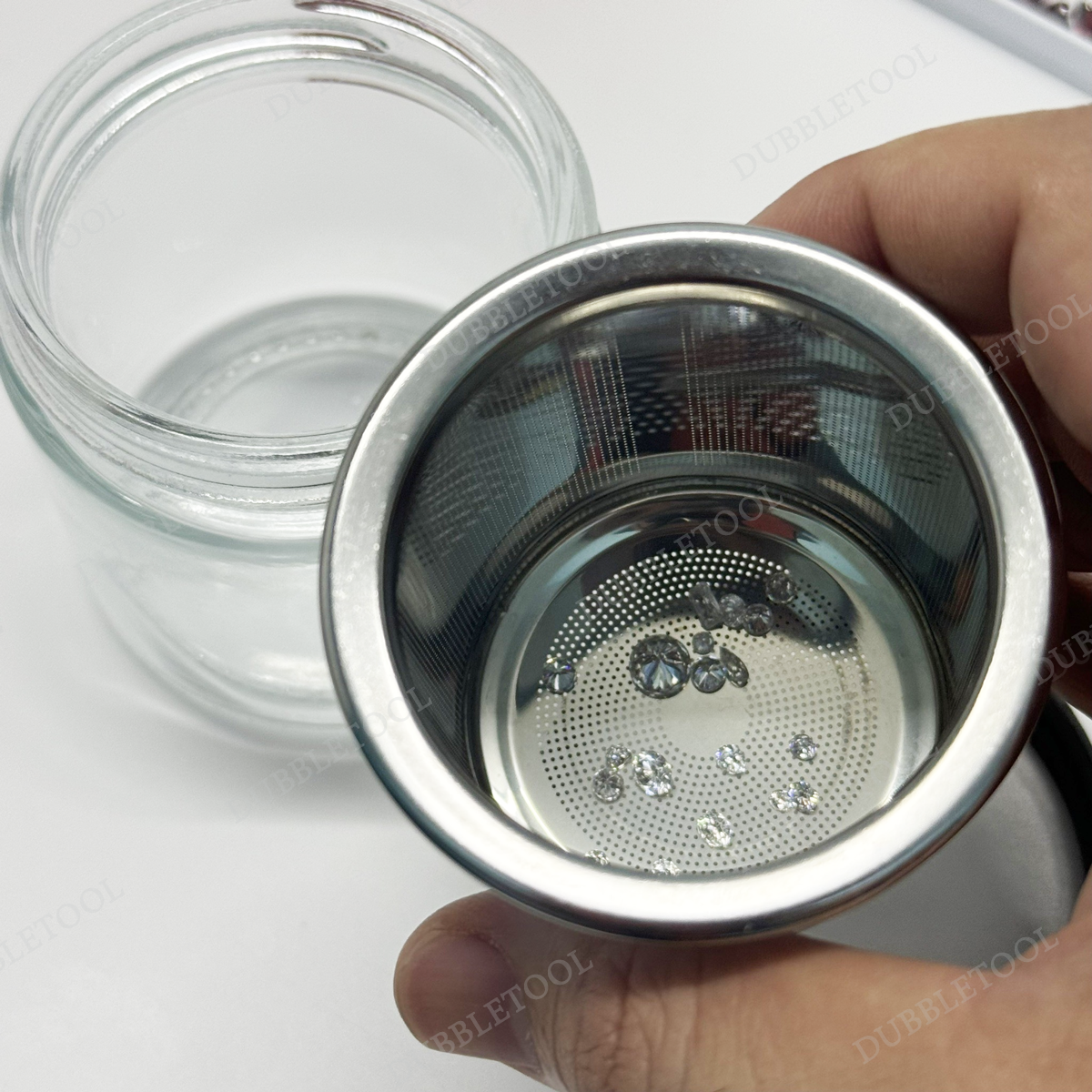 ขวดแก้วล้างเพชร ขวดแก้วล้างพลอย ขวดแก้วแช่เพชร โหลแก้วล้างเพชร สแตนเลส(Stainless) SUS 304 Diamond Stone Washer