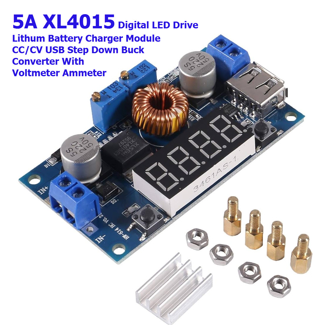 5A XL4015 constant voltage and constant current step-down power supply module voltage and current display LED driver lithium battery charging