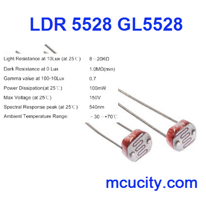 LDR 5528 GL5528 photoresistor ตัวต้านทานปรับค่าตามแสง