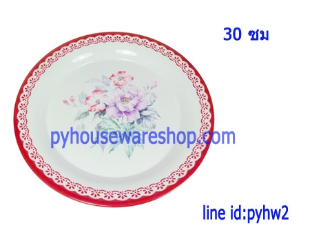 ถาดส้มตำถาดเมลามีน,ถาดผัดกระเพราถาด,ผัดไทถาด,จานลายดอกใช้แทนถาดสังกะสี