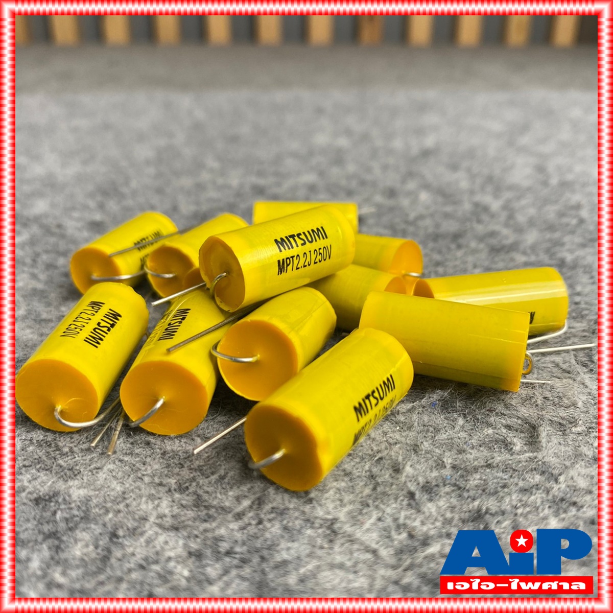 1ตัว MITSUMI 2.2UF 250V Cสีเหลือง MET คาปาซิเตอร์ C2.2/250V C2.2/250Vสีเหลือง ซีเสียงแหลม 2.2/250V ซีตัดเสียงแหลม เอไอ-ไพศาล