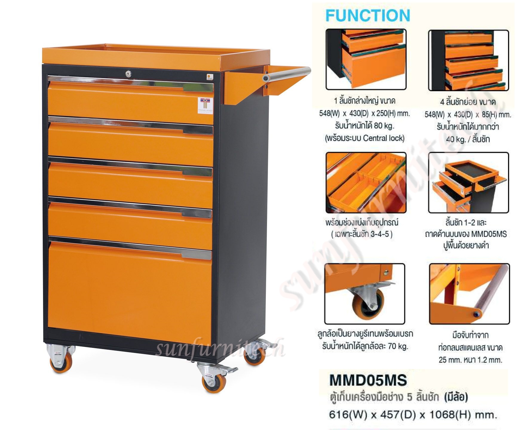 ตู้เก็บเครื่องมือช่าง (มีล้อ), ตู้เก็บเครื่องมือช่าง 5 ลิ้นชัก (มีล้อ) Taiyo รุ่น MMD05-MS