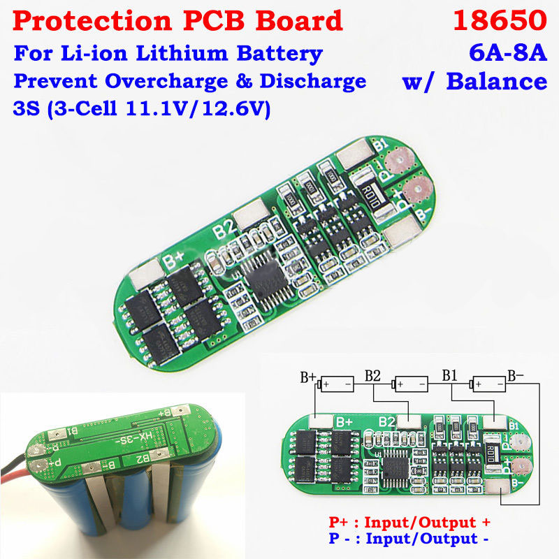 3S 12.6V 18650 Lithium Battery Protection Board 11.1V Charge Balancer 10A Overcurrent Protection
