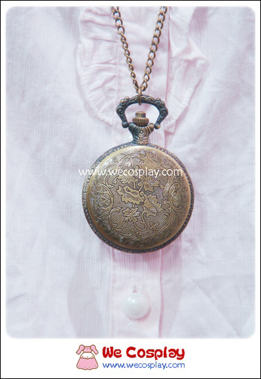 สร้อยคอโกธิคโลลิต้า จี้ล็อกเก็ตนาฬิกาสีทองรมดำ ฝากระจกสีชาหน้าปัดลายภาพวาด