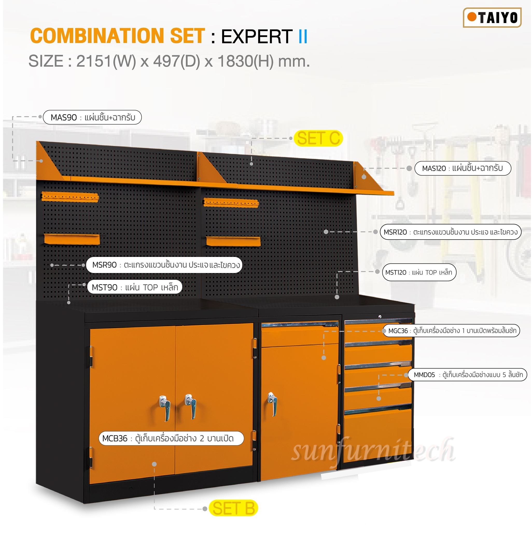ชุดเซ็ทตู้เก็บเครื่องมือช่าง, ตู้เก็บเครื่องมือช่าง 215 ซม. Taiyo รุ่น Expert-II