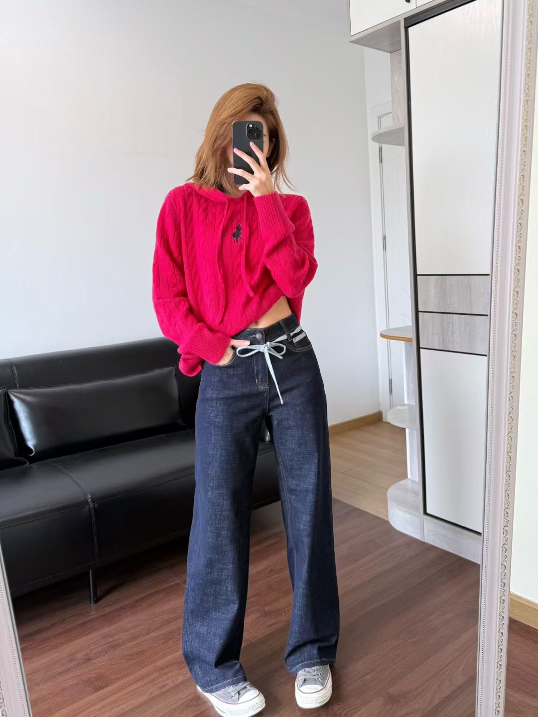 กางเกงยีนส์ขาตรง The Row มีผ้าคล้องเอว ของผู้หญิง สินค้าใหม่ ของแท้