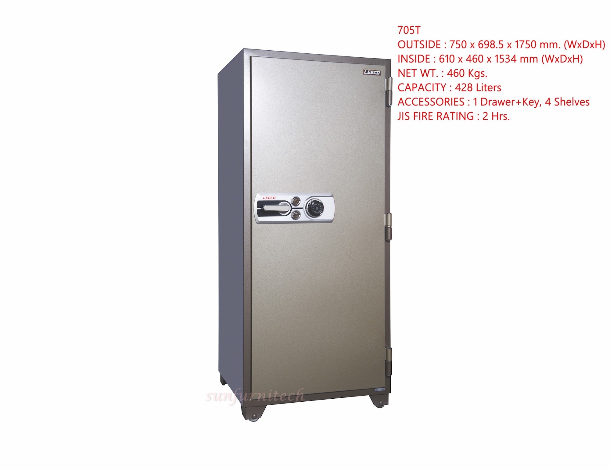 ตู้เซฟนิรภัยขนาดใหญ่ 460 กก. มี 2 กุญแจ 1 รหัส ยี่ห้อ ลีโก้ ( LEECO ) รุ่น 705T