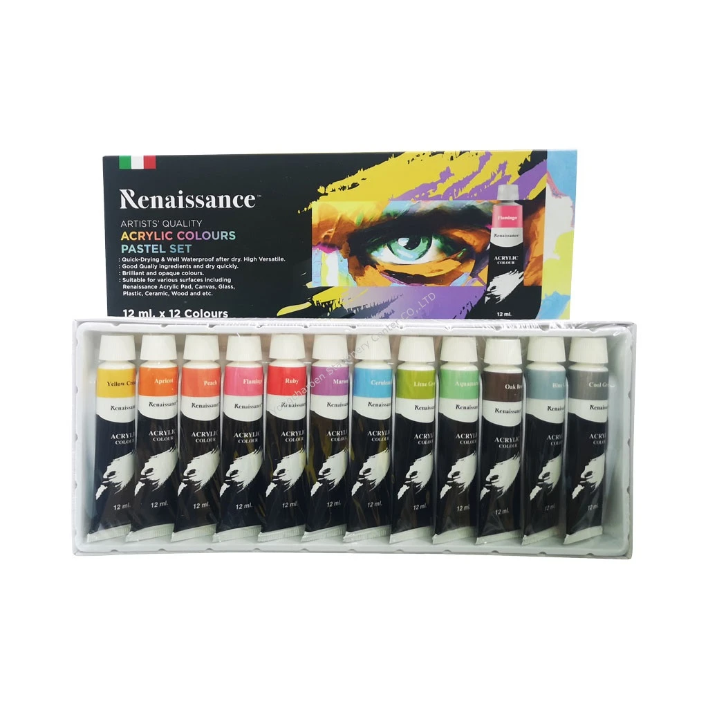 สีอะคริลิค RENAISSANCE 12 มล. 12 สี (พาสเทล)