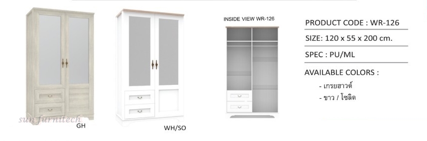ตู้เสื้อผ้าแนววินเทจ ขนาด 120 ซม. 2 บานเปิด exclusive รุ่น WR-126