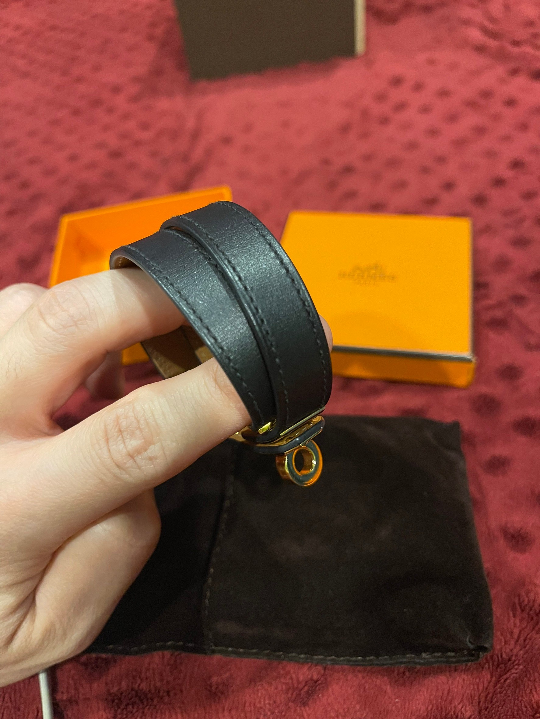 Hermes Kelly Double Tour Bracelet - Black / Gold สีดำทอง สภาพ 99 %