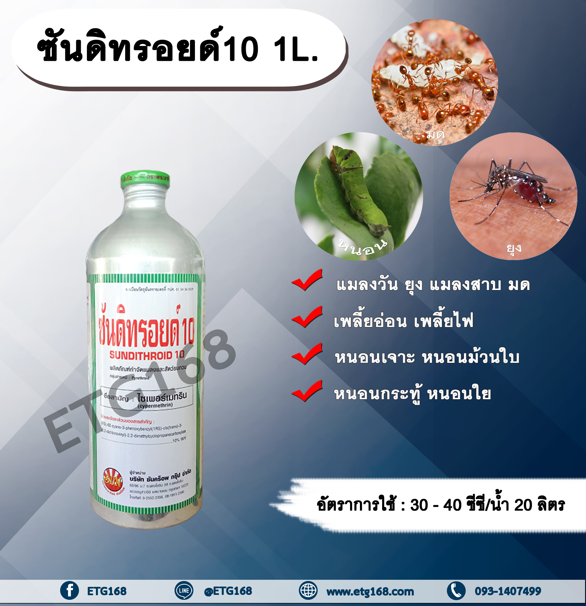 ซันดิทรอยด์ 10 1L. ไซเพอร์เมทริน สารกำจัดแมลง หนอน เพลี้ย มด แมลง พ่นยุง แมลงสาบ