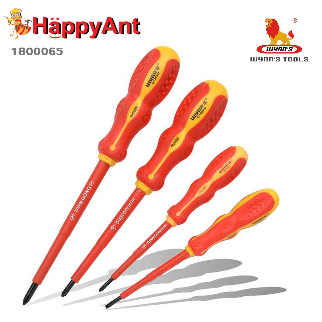 1800065 WYNN'S ไขควงช่างไฟด้ามแดง ปากแฉก 150mm W0299