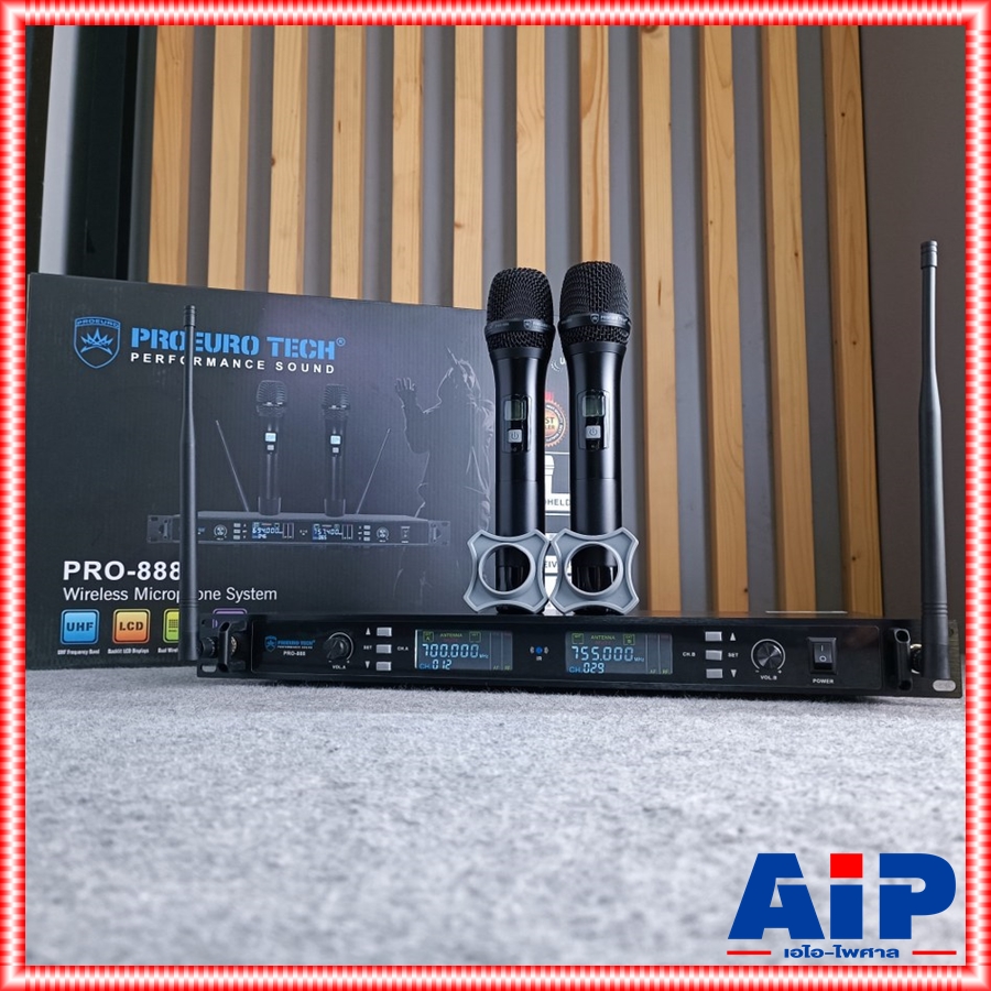 *ไม่มีกระเป๋า** PROEUROTECH PRO-888 ไมค์ลอยคู่ *ไม่มีกระเป๋า** ไมโครโฟนไร้สาย โปรยูโรเทค รุ่นใหม่ ปรับความถี่ได้ PRO888 PRO 888 เอไอ-ไพศาล