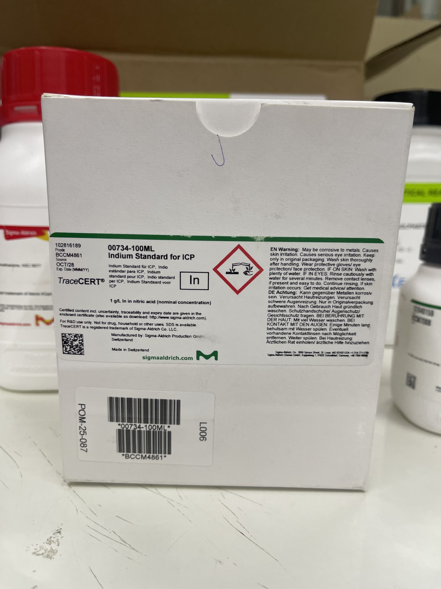 Indium Standard for ICP TraceCERT®, 1 g/L In in nitric acid (nominal concentration) 00734 Supelco