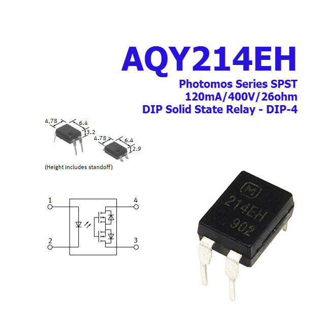 AQY214EH Photomos Series SPST 120mA/400V/26ohm DIP Solid State Relay - DIP4