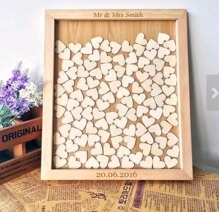 Guest Book DIY ใช้แทน สมุดเขียนคำอวยพร งานแต่งงาน กรอบไม้ใส่หัวใจ เลเซอร์ ชื่อบ่าวสาว ที่กรอบ ฟรี 939034
