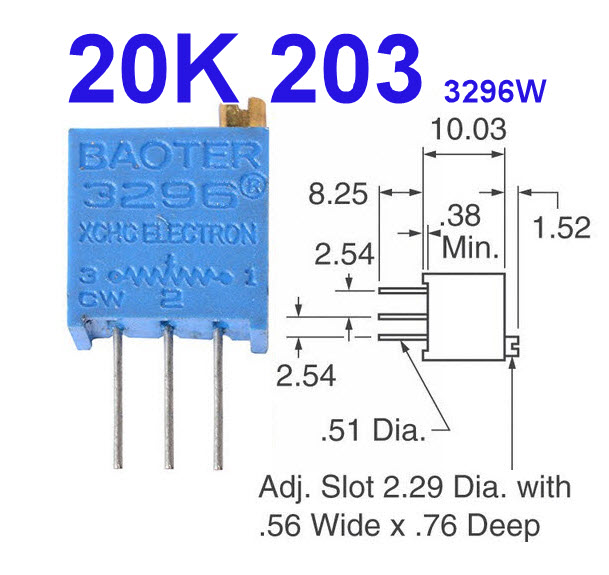 VR เกือกม้า 20 Kohm (203) 3296W Trimpot Variable Resistor (Trimmer Potentiometer)