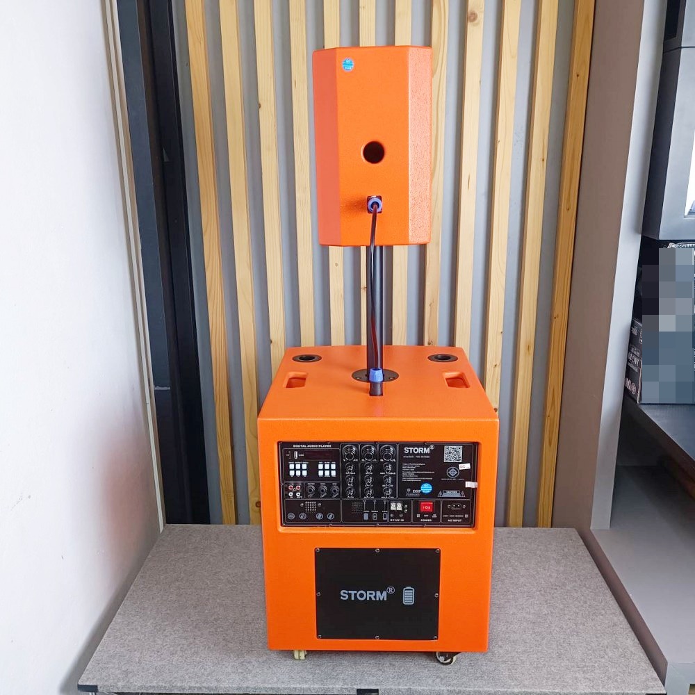 STORM PAB-3615MS สีส้ม ชุดลำโพง ซับ15นิ้ว กลาง6นิ้ว พร้อมไมค์ลอย ชาร์จแบตได้ บลูทูธ PAB 3615MS ลำโพงแอคทีฟ PAB3615MS เอไอ-ไพศาล