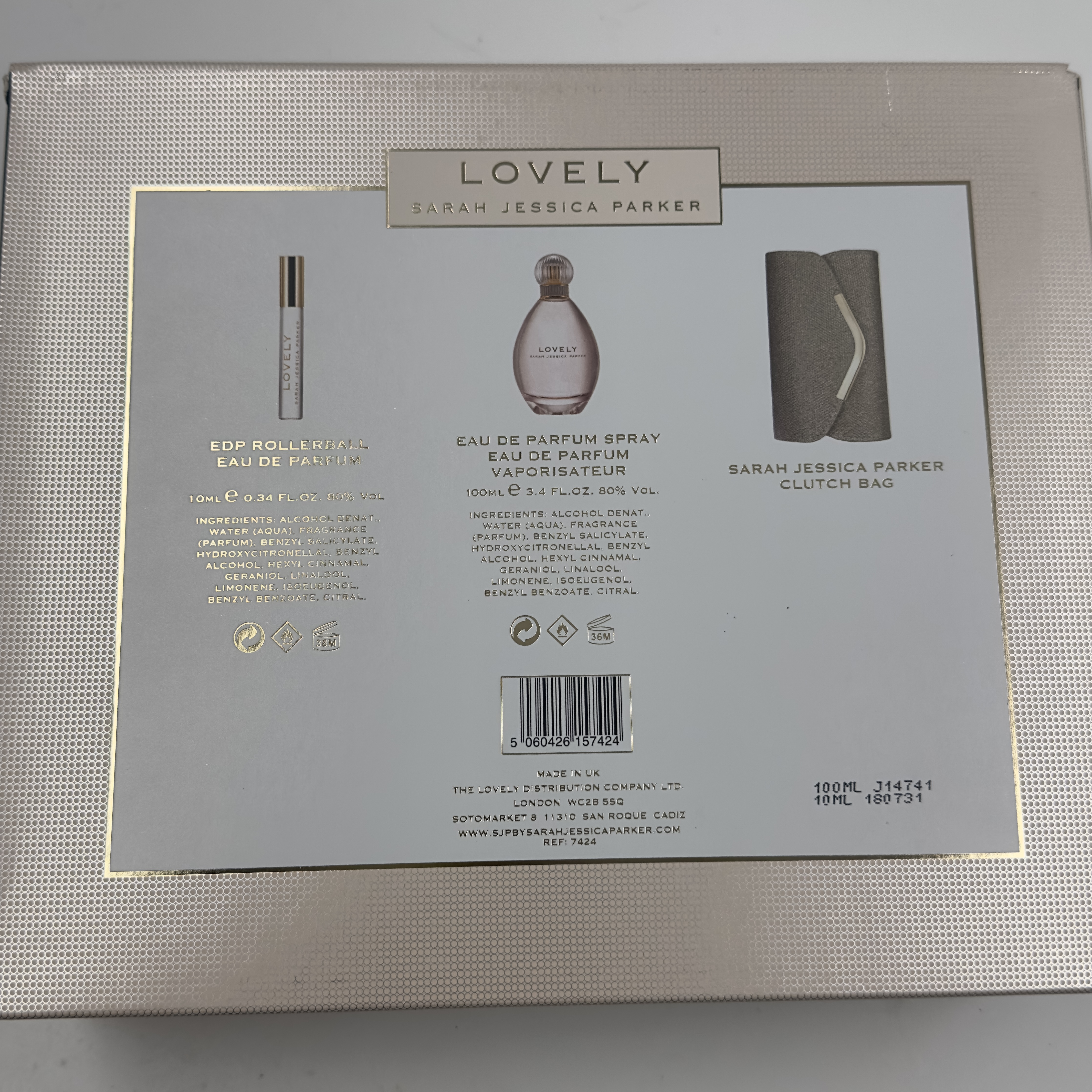 ชุดสุดคุ้ม Sarah Jessica Parker Lovely EDP Spray 100ml, Rollerball 10ml & Gold Clutch Bag Gift Set