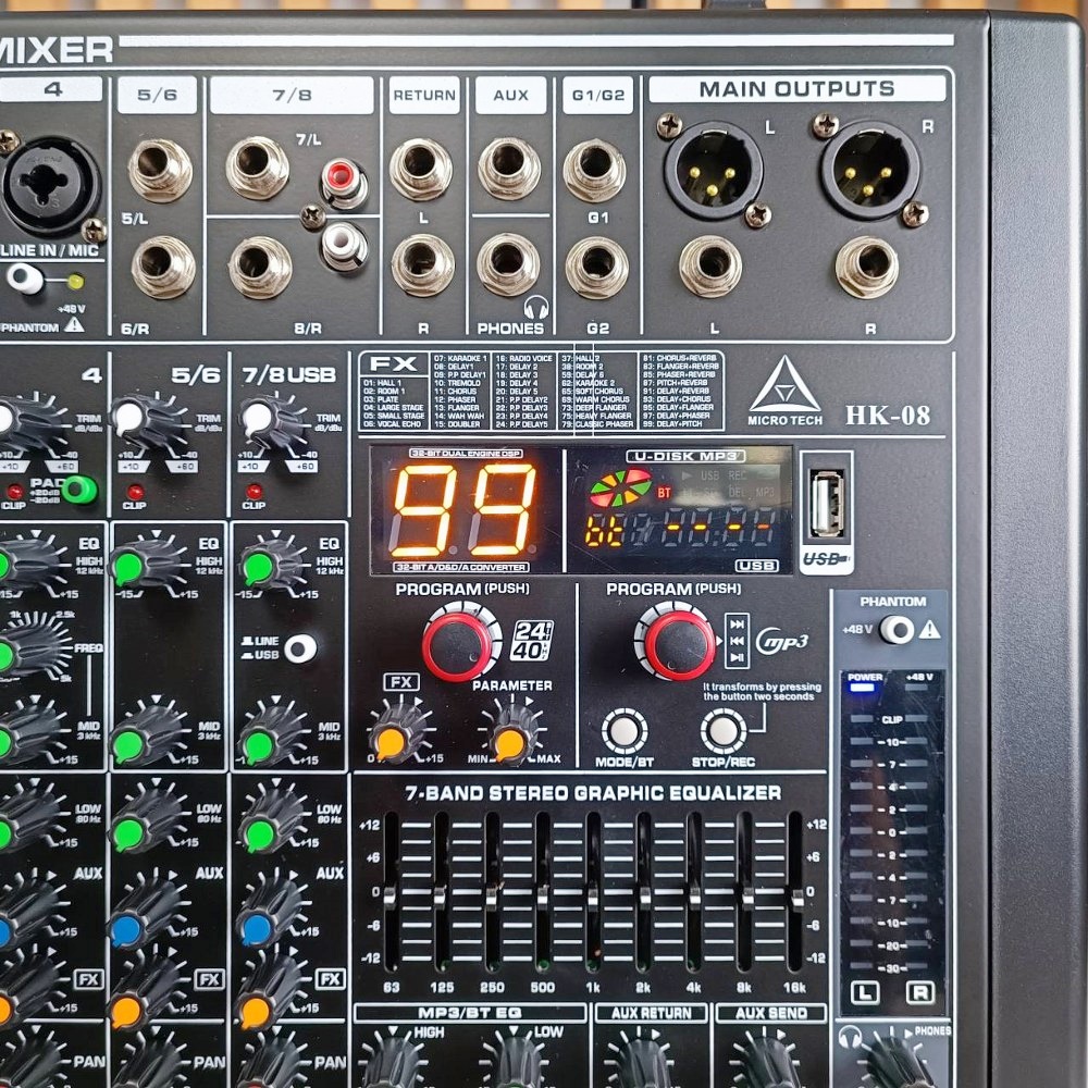 MICROTECH HK-08 MIXER แถมฟรี ปีกยึดRACK ไมโครเทค USB บลูทูธ MP3 มิกเซอร์อนาล็อก 8 ช่อง เอฟเฟคแท้ HK 08 HK08 เอไอ-ไพศาล
