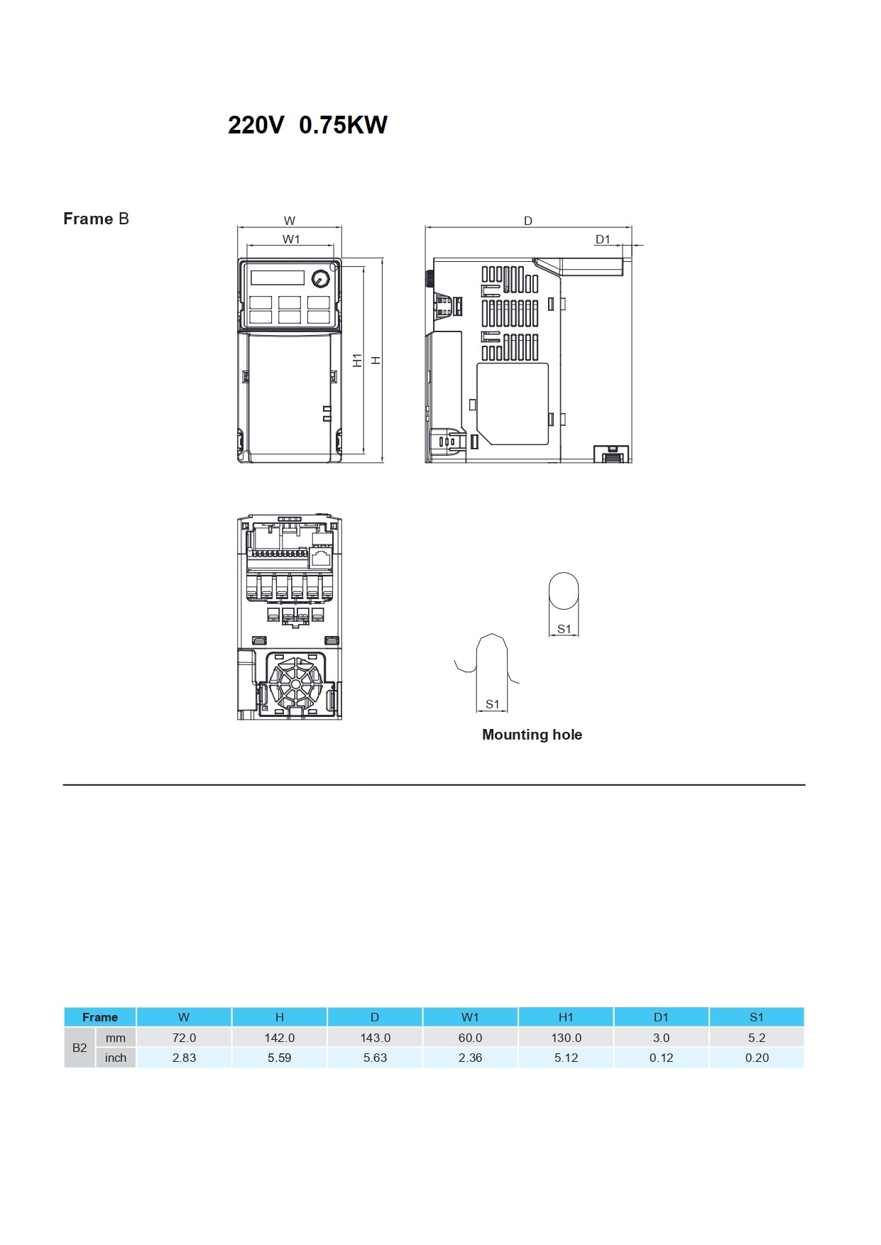 อินเวอร์เตอร์ inverter 0.75kw 1hp 220v