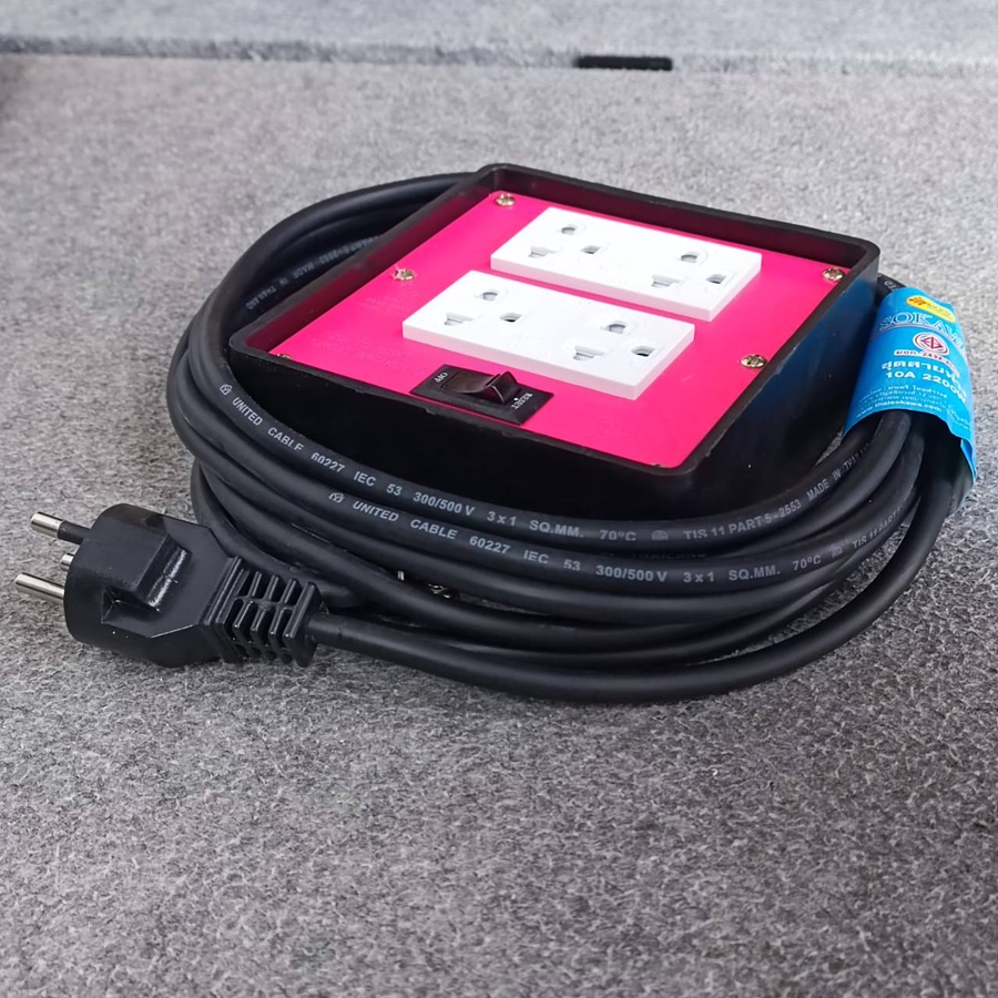 SOKAWA บล็อคยาง4x4+ปลั๊กกราวด์คู่(มอก.)10A สาย20เมตร สายขนาด3x1MM ปลั๊กไฟ ปลั๊กพ่วง บล็อคยาง4ช่อง พร้อมสายไฟ เอไอ-ไพศาล