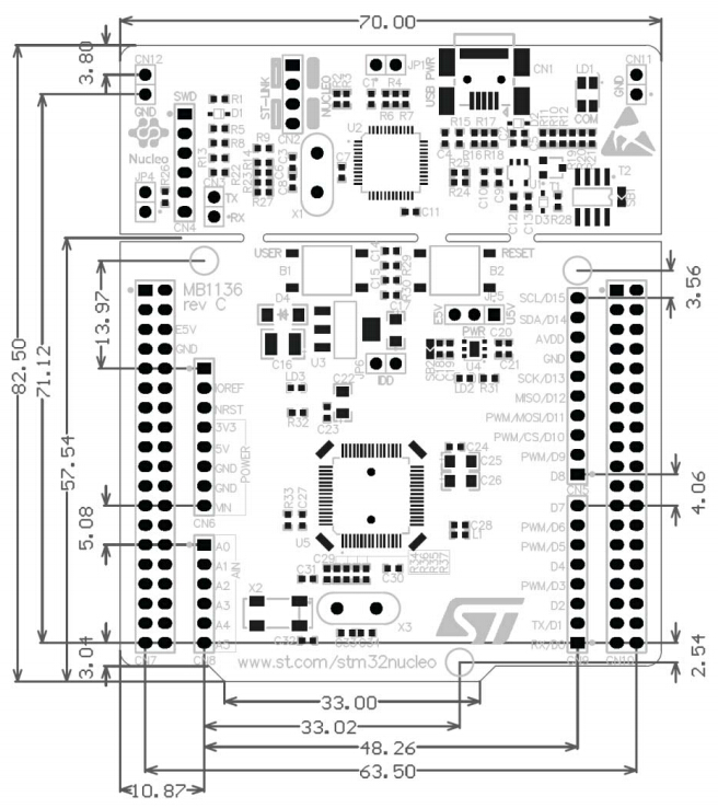 STM32 NUCLEO-F446RE development board with STM32F446RE, supports Arduino and ST morpho connectivity