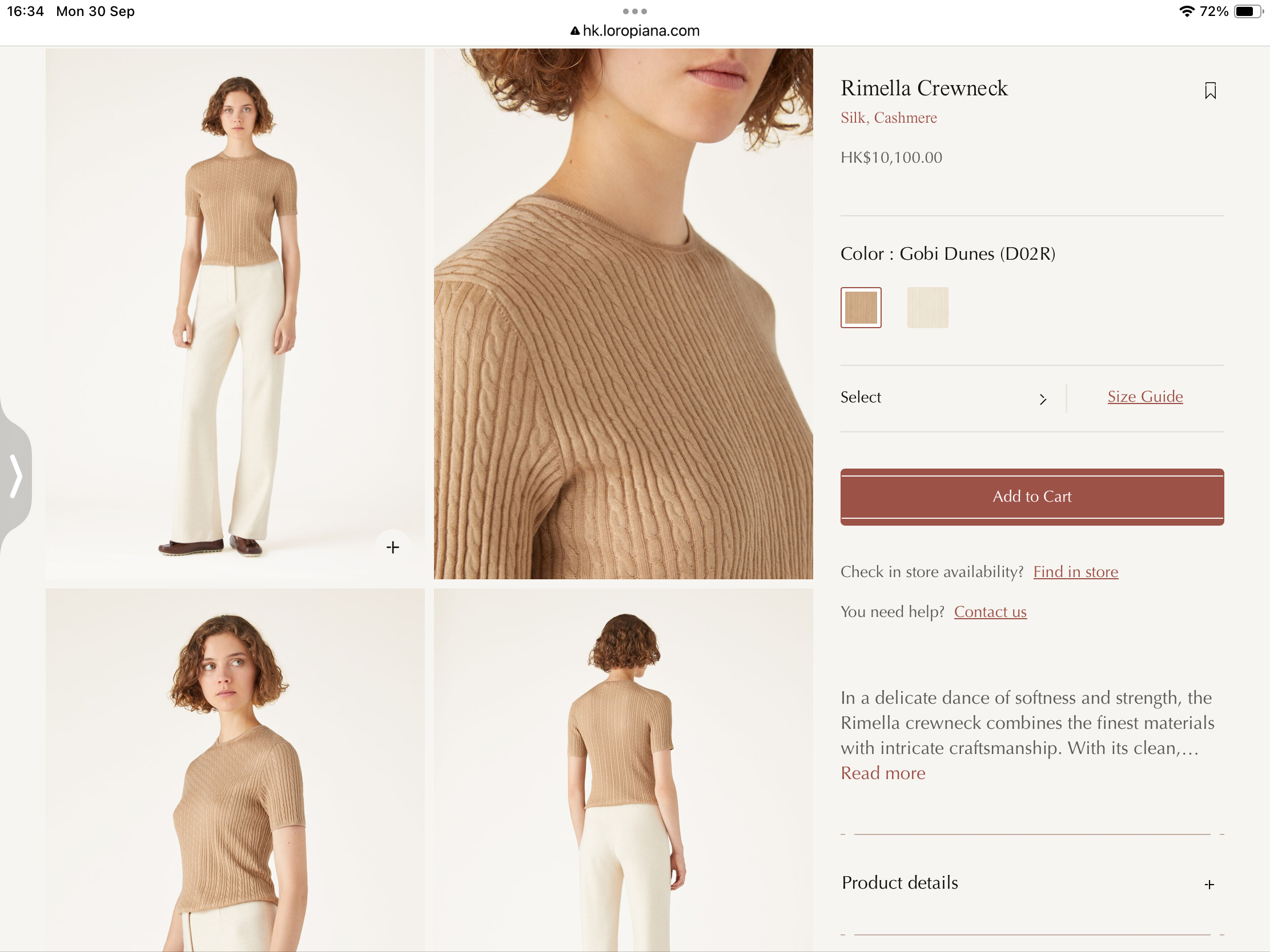 **do** เสื้อ Loro Piana Rimella Crewneck Silk Cashmere มี 2 สีสำหรับผู้หญิง สินค้าใหม่ ของแท้