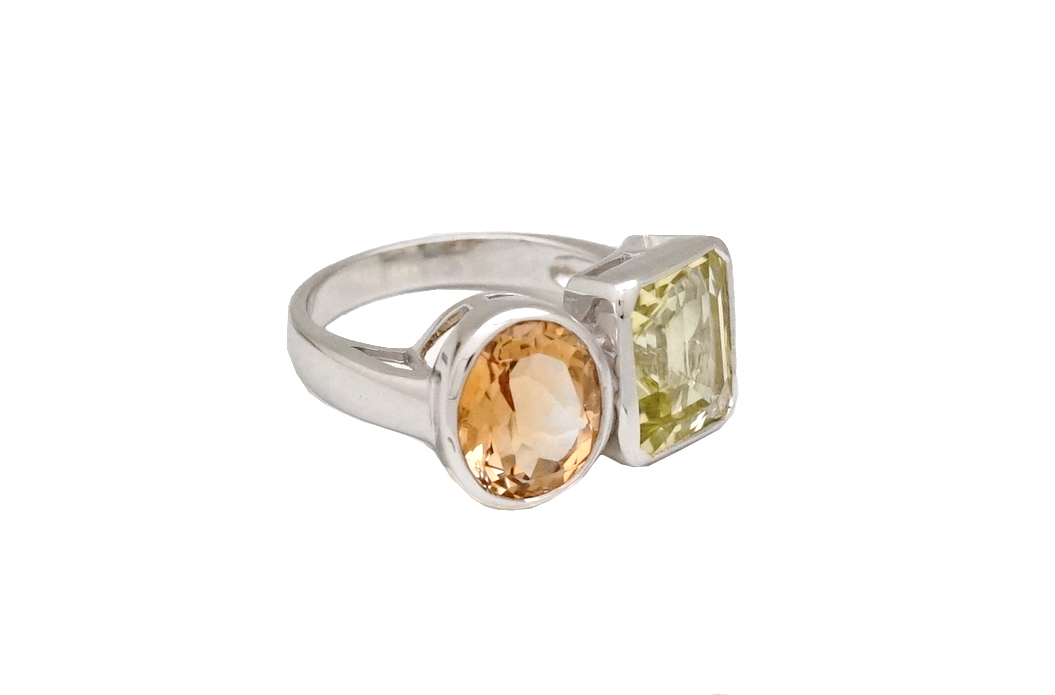 แหวนเงินแท้ ฝัง พลอยเนื้ออ่อน พลอยแซิทริน (Citrine) เลม่อนควอตช์ (Lemon quartz) แท้100%