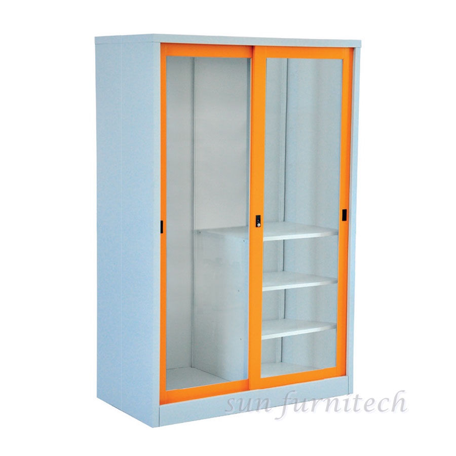 ตู้เสื้อผ้าเหล็ก 2 บานเลื่อนกระจกใส ขนาด 4 ฟุต elegant รุ่น WS4F-GL