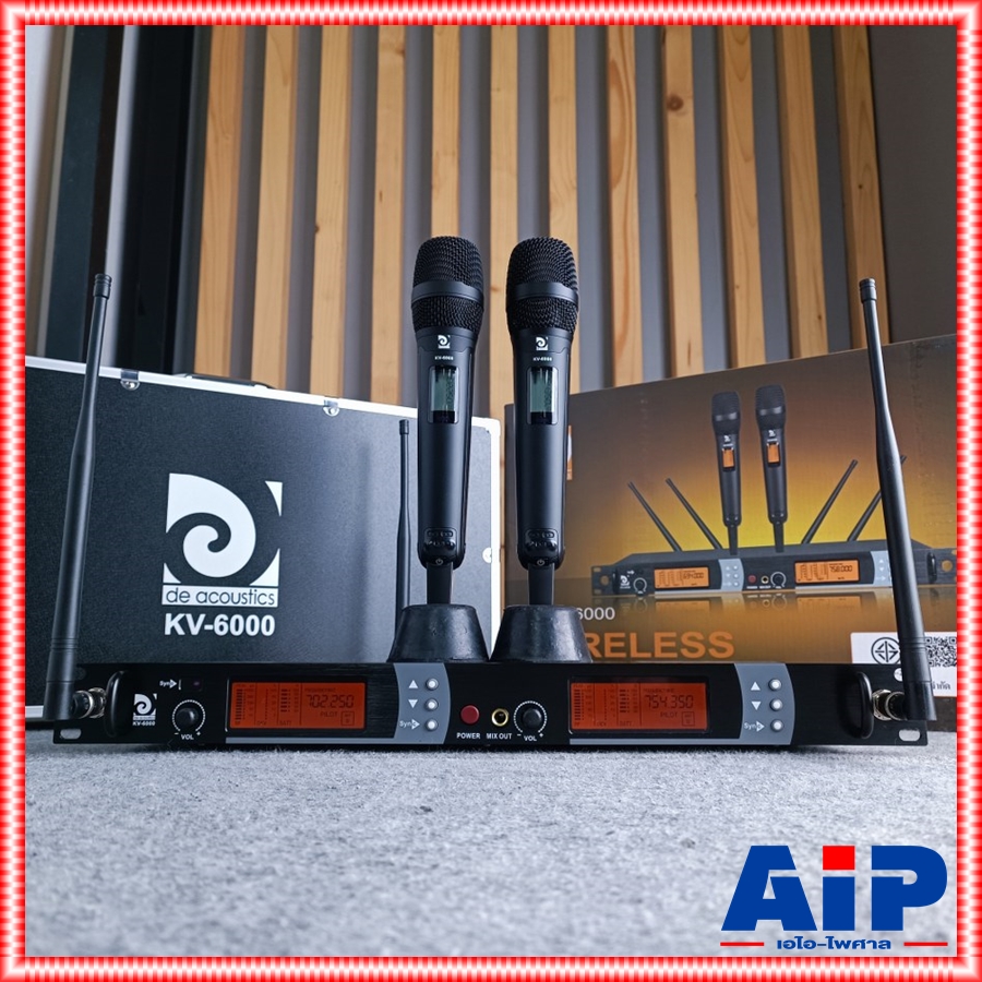 DE ACOUSTIC KV6000 NEW ไมค์ลอยมือถือคู่ UHF ปรับความถี่ได้ ไมค์ลอยคู่ KV 6000 แถมอุปกรณ์ย้ายเสา กระเป๋าเก็บไมค์ kv-6000