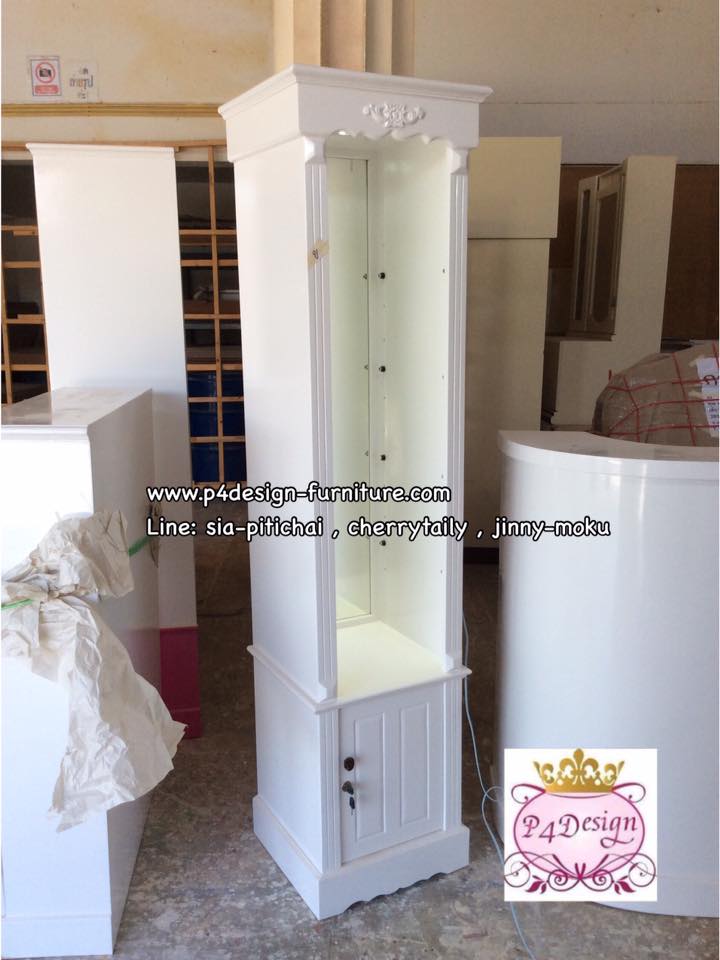 ตู้โชวหลังกระจกเงา วินเทจ สีขาว สำหรับบ้านเเละร้านค้า