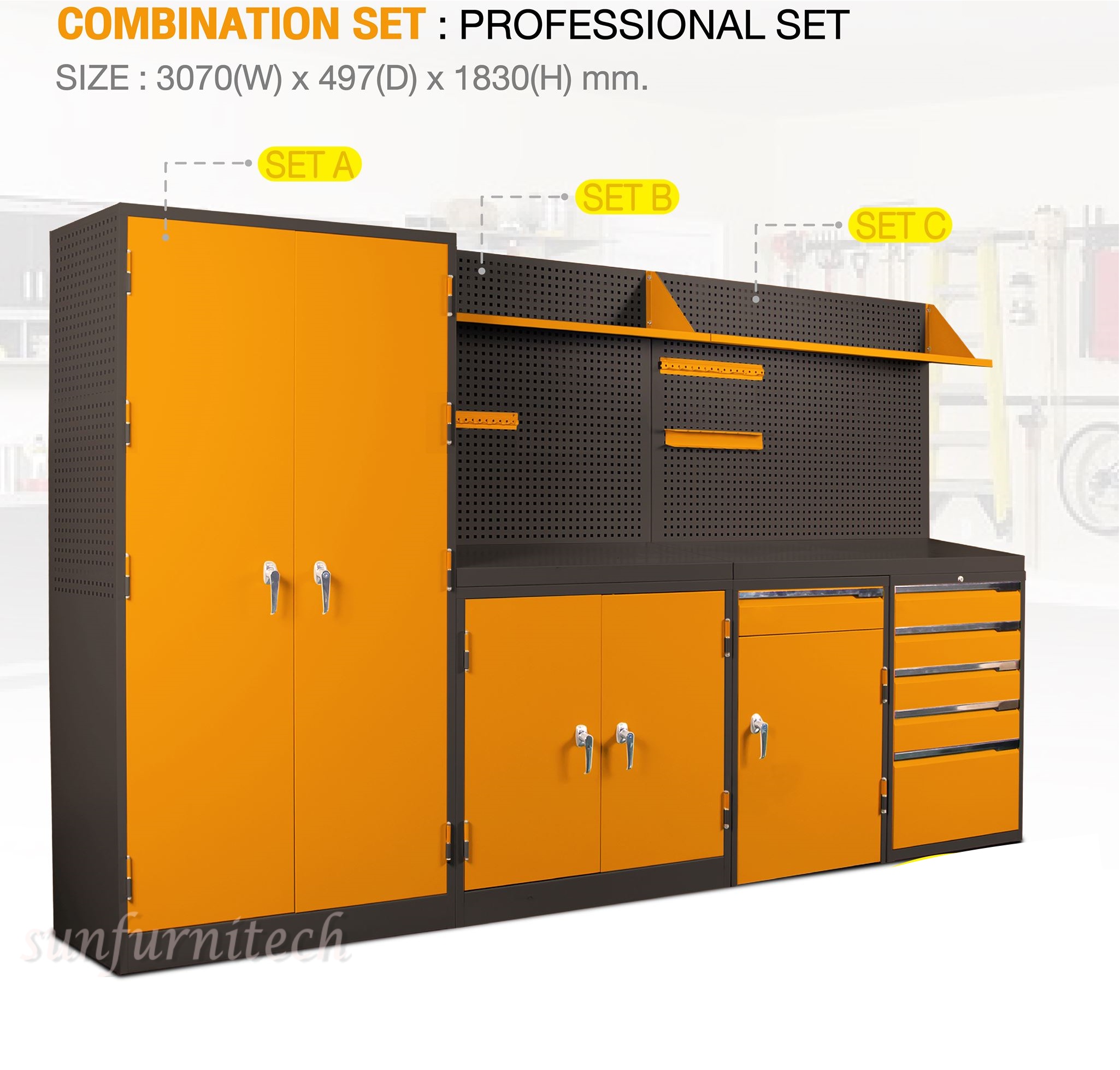 ชุดเซ็ทตู้เก็บเครื่องมือช่าง ขนาด 307 ซม. Taiyo รุ่น PREFESSIONAL SET