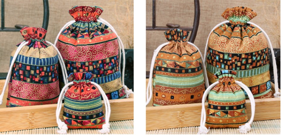 ถุงผ้ากระสอบ พิมพ์ลาย แบบไทย ๆ ถุงผ้าหูรูด ลายอาร์ต ลายไทย สีสันสดใส ถุงผ้าใส่ของชำร่วย ของขวัญ 357230