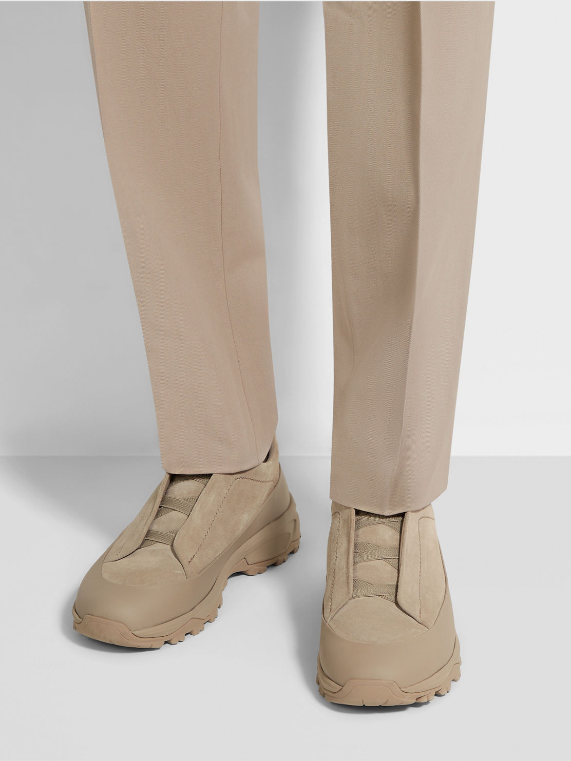 **do** รองเท้าหนังแท้ Zegna LIGHT TAUPE SUEDE AND LEATHER TRIPLE STITCH™ MONTE SNEAKERS สินค้าใหม่ ของแท้