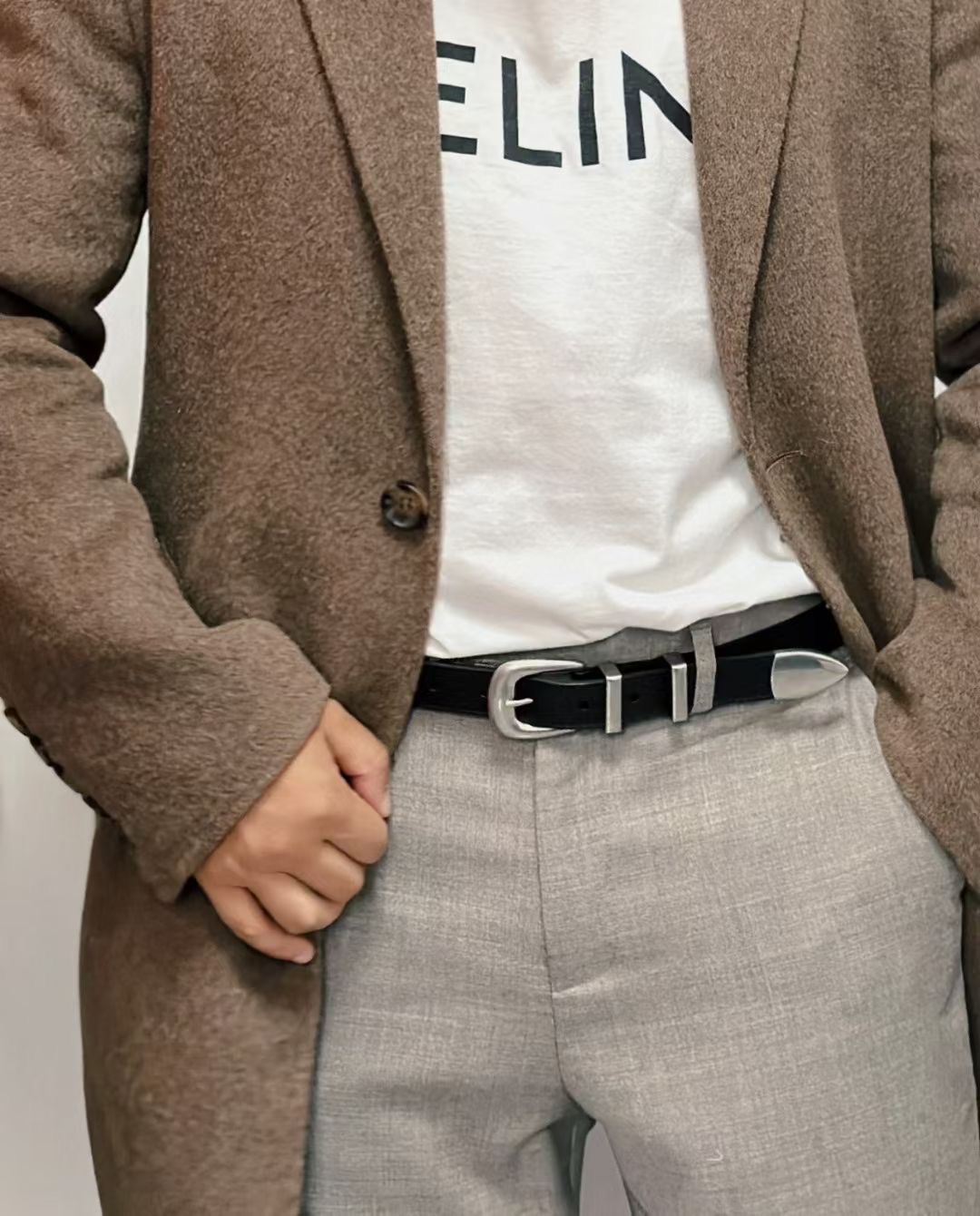 **do** เข็มขัดหนังแท้ Celine MEDIUM 25MM WESTERN BELT IN TAURILLON LEATHER มี หัว2สี สินค้าใหม่ แท้