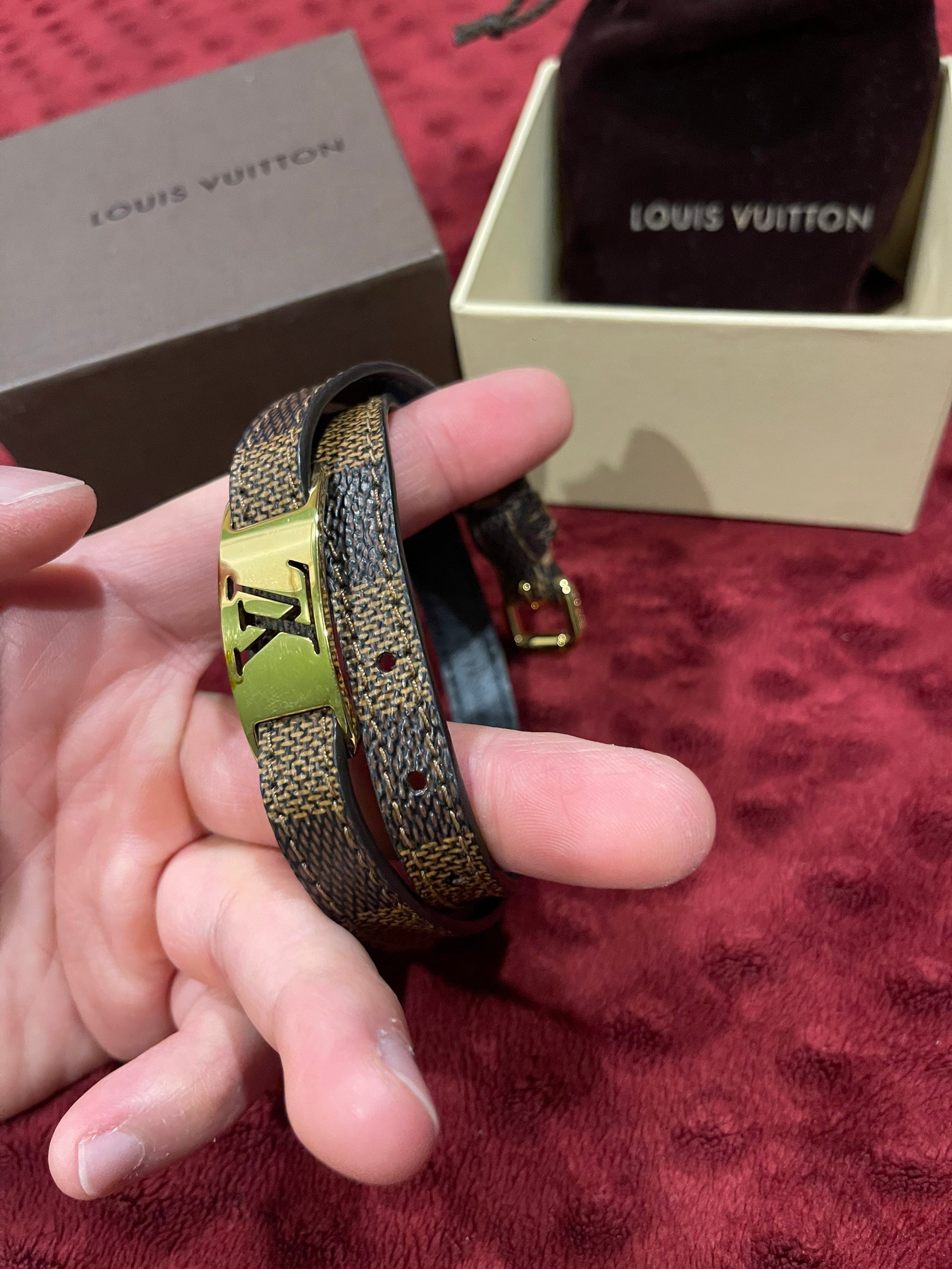 ข้อมือ Louis Vuitton Bangles Bracelet Sign IT - Damier Canvas ตารางน้ำตาล Unisex ปรับขนาดได้