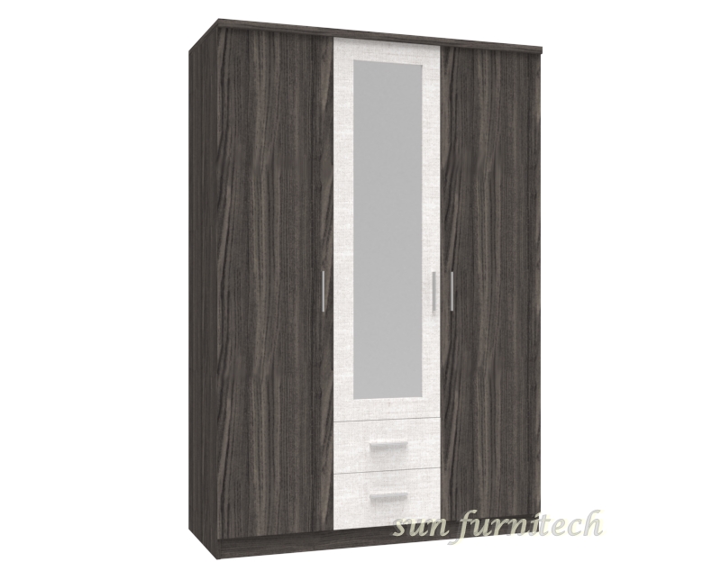 ตู้เสื้อผ้าขนาด 135 ซม.3 บานเปิด (1 บานกระจกกลาง) ปิดผิวเมลามีน exclusive รุ่น WR-013-2