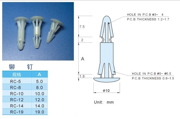 RC 5 RC 8 RC 10 Nylon plastic fixed Snap-In rivet screw Spacer Standoff PCB circuit board เสารอง