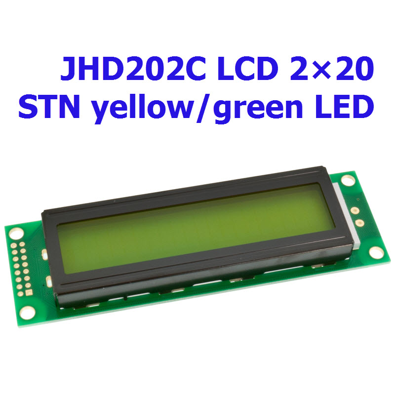 JHD202C LCD 2×20 char STN yellow/green LED