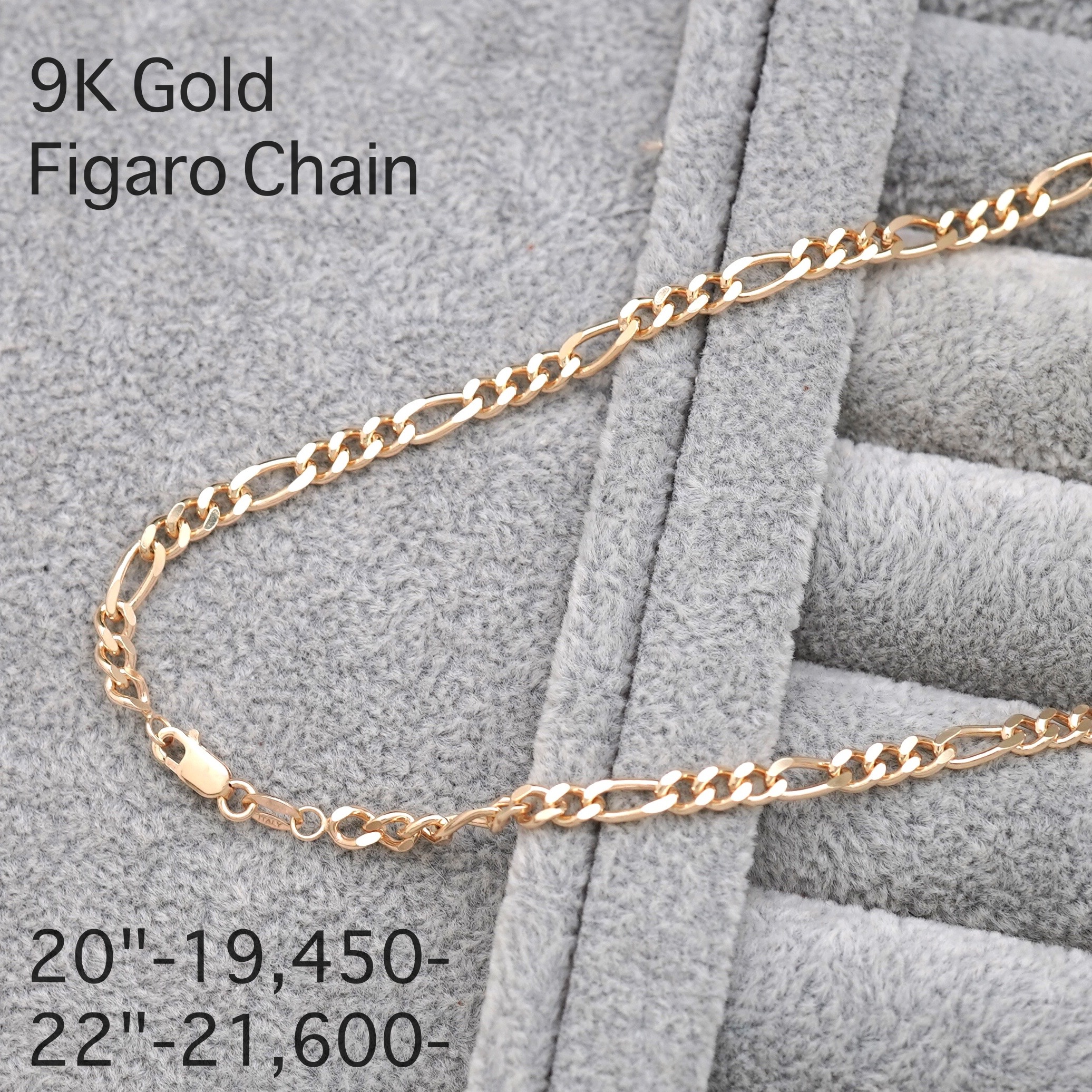 สร้อยทอง 9K ลายฟิกาโร่ (สร้อยทองอิตาลี ลายฟิกาโร่ 9K Gold Figaro Necklace)
