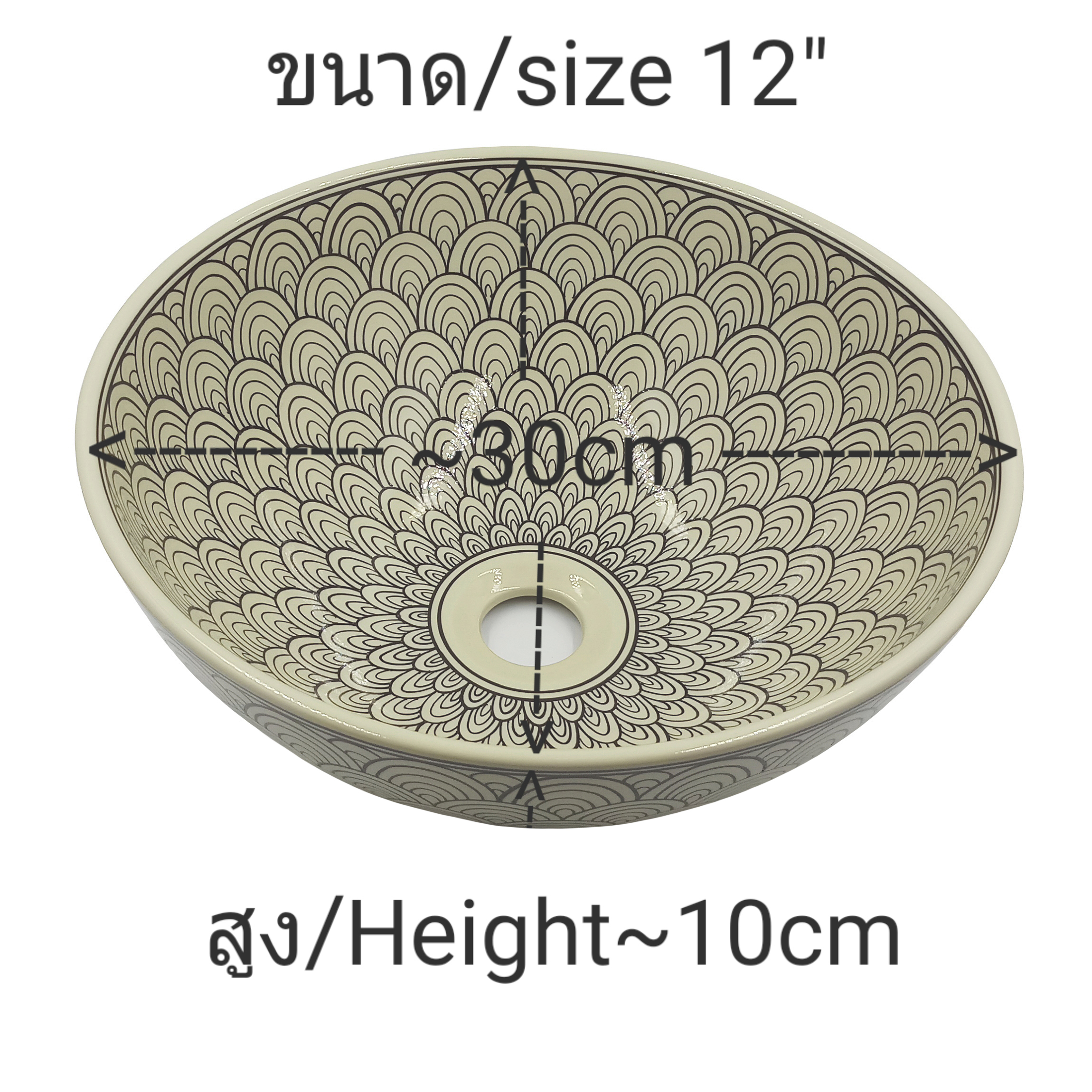 Ceramikplus No. CSP-177RSA อ่างล้างหน้าเซรามิคแบบลอย อ่างล้างมือเซรามิกแบบวางบนเคาน์เตอร์ อ่างเขียนลาย อ่างสปา (Handpainted Ceramic Washbasin Sink)