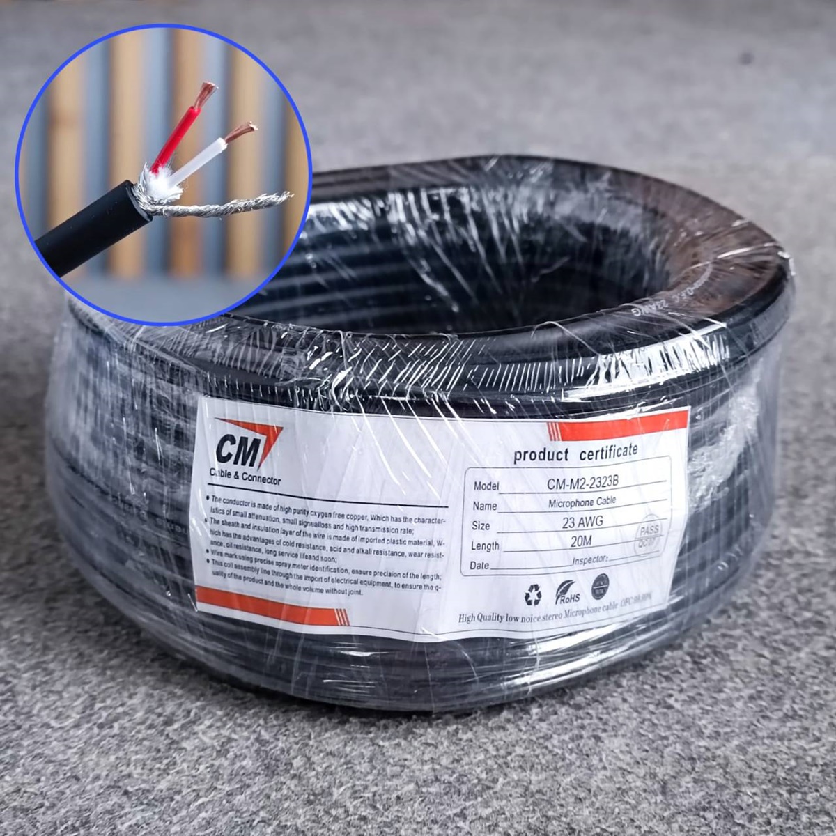 สีดำ ขด20เมตร CM สายไมค์สเตอริโอ 6mm M2-2323 สายไมค์ST 23AWG M2 2323 สายสัญญาณ ST สายไมค์CM สายไมค์ 6mm เอไอ-ไพศาล