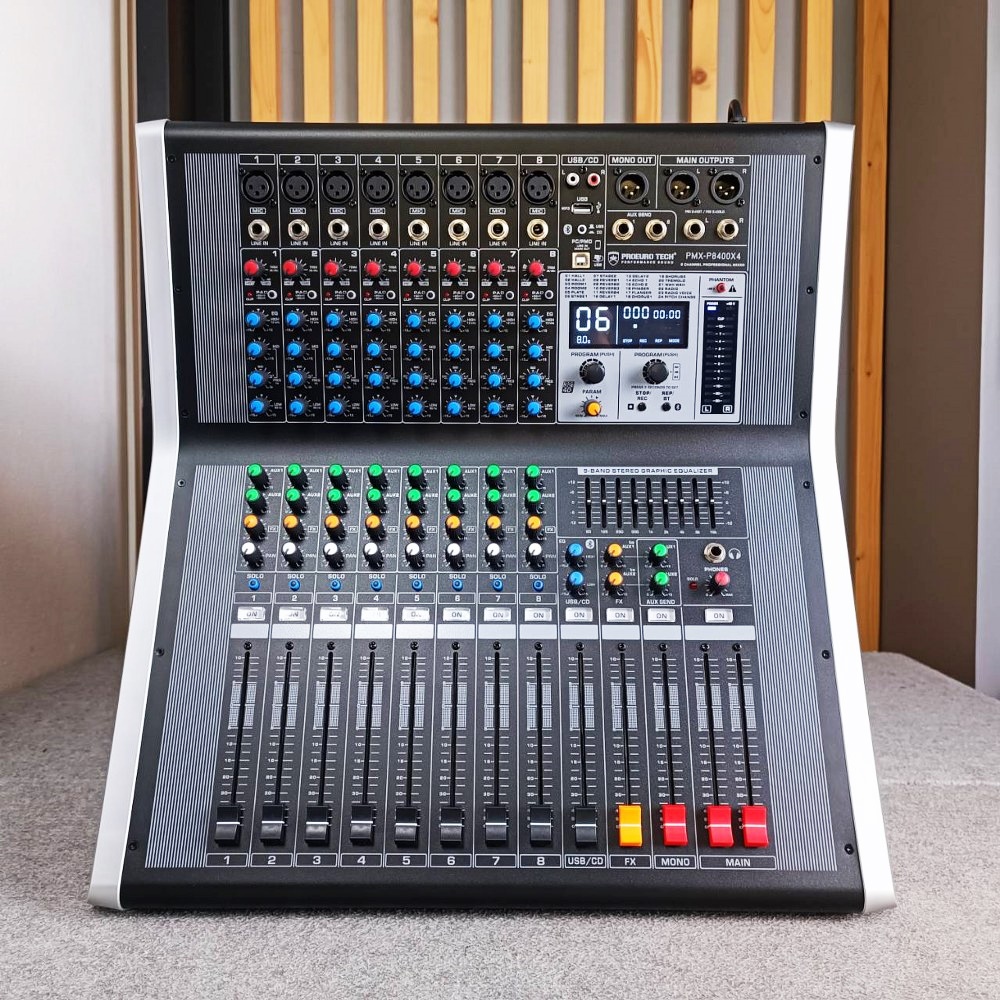 PROEUROTECH PMX-P8400 X4 POWERMIXER+บูลทูส เพาเวอร์มิกเซอร์ รุ่นใหม่ โปรยูโรเทค 8 ช่องไมค์ 4 ช่องขับลำโพง 400 วัตต์ ตัดความถี่ซับได้ PMXP8400X4 เอไอ-ไพศาล