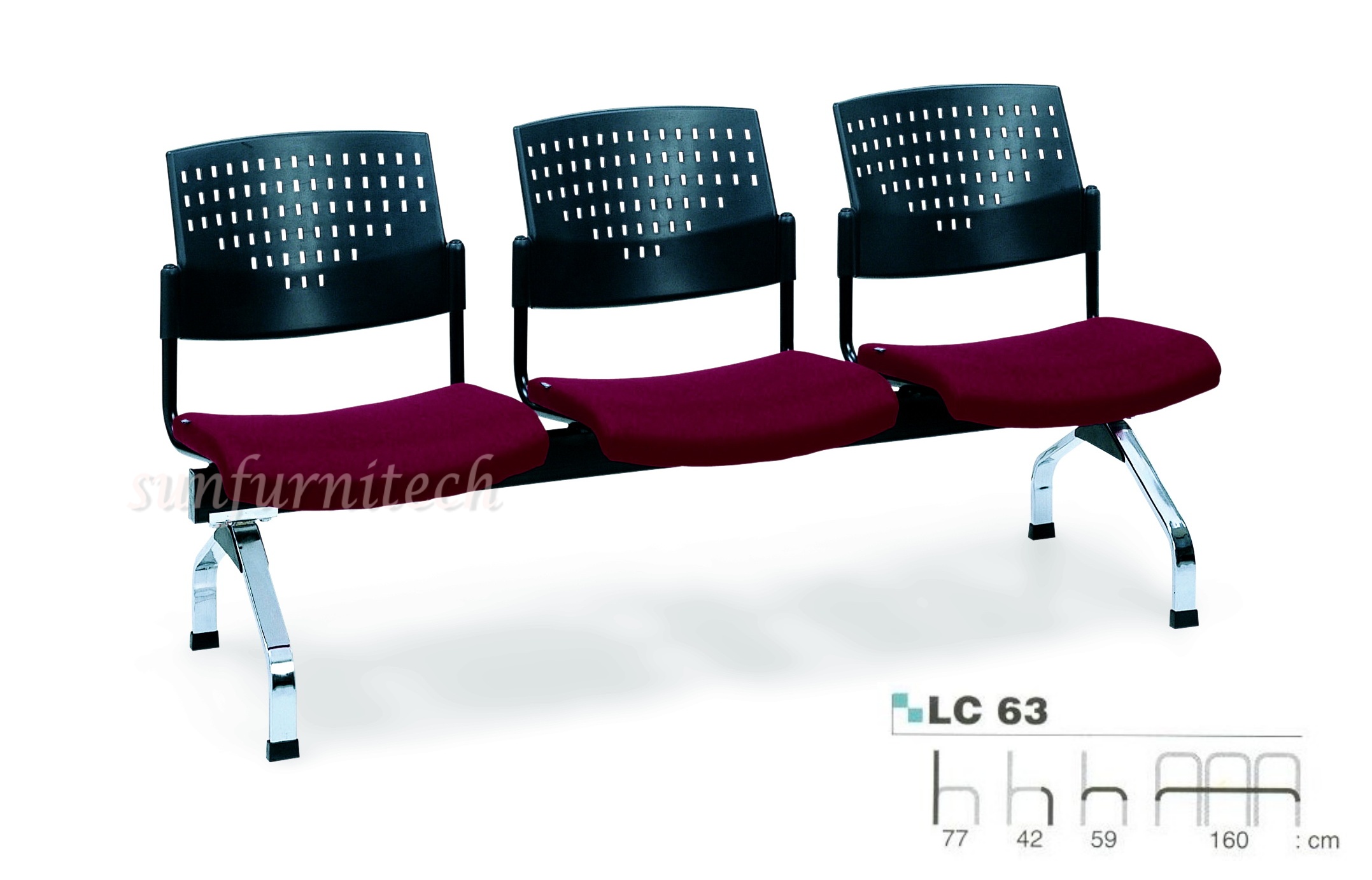 เก้าอี้แถว 3 ที่นั่ง ไม่มีท้าวแขน ยี่ห้ออาซาฮี (asahi) รุ่น LC 63